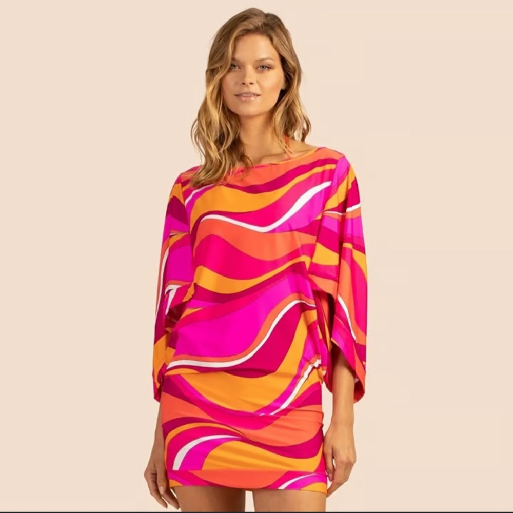 Trina Turk Vivid Vista Drape Sleeve Swim tunic